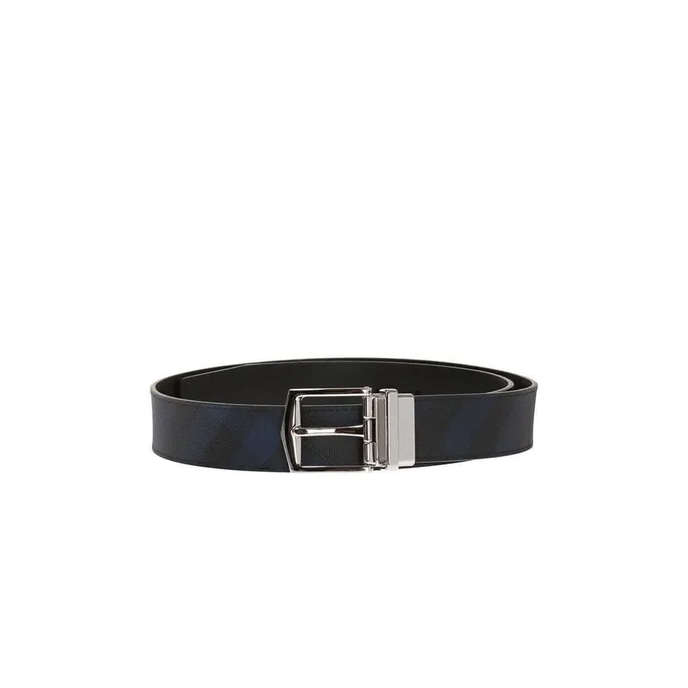 Burberry Men's Reversible Check Belt Black Blue Size 30/75 NEW